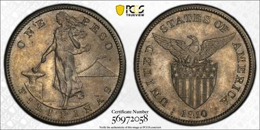 1910-S Peso KM-172  Ag AU58