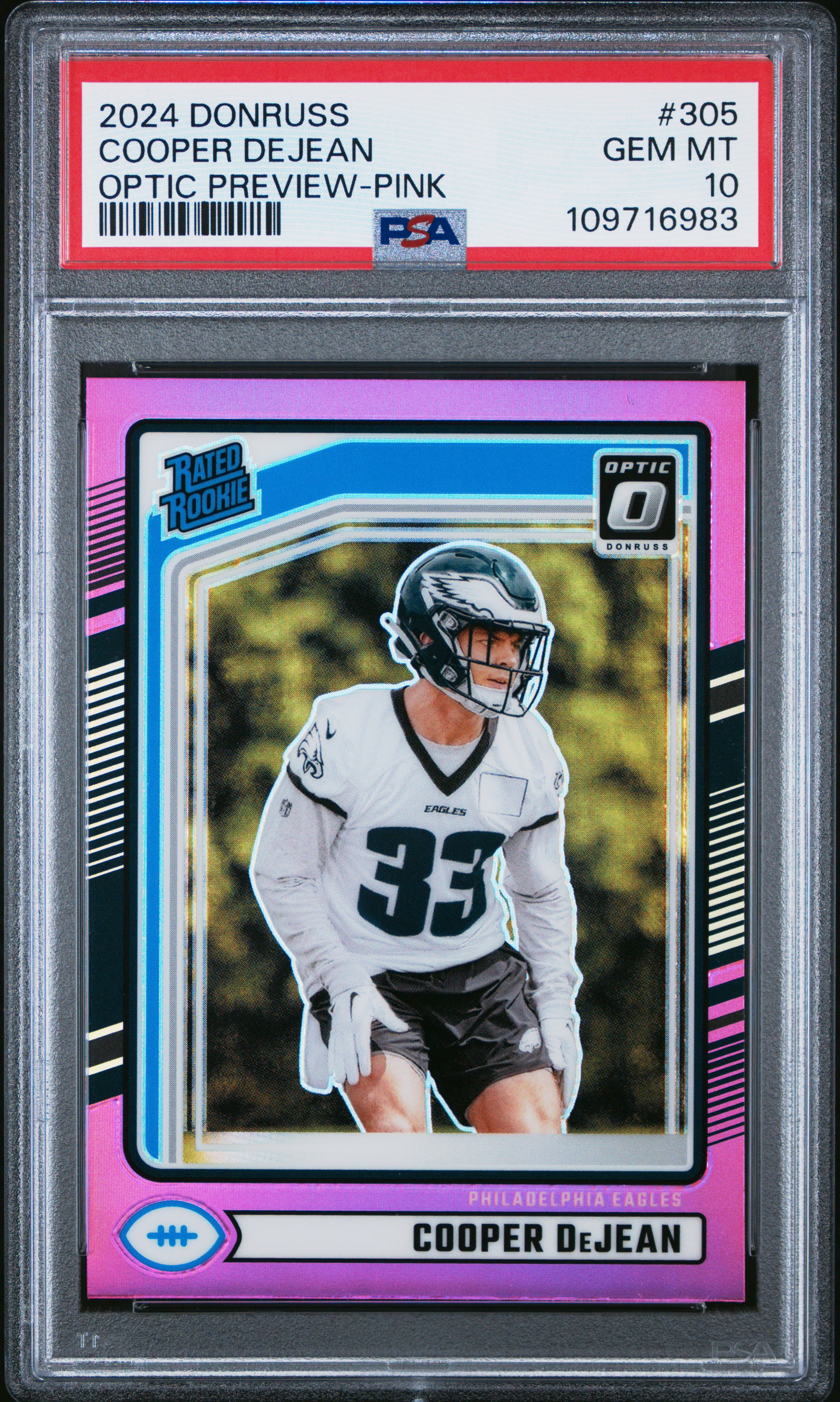 2024 Panini Donruss Cooper Dejean #305 (Optic Preview-Pink) Gem Mt 10 back