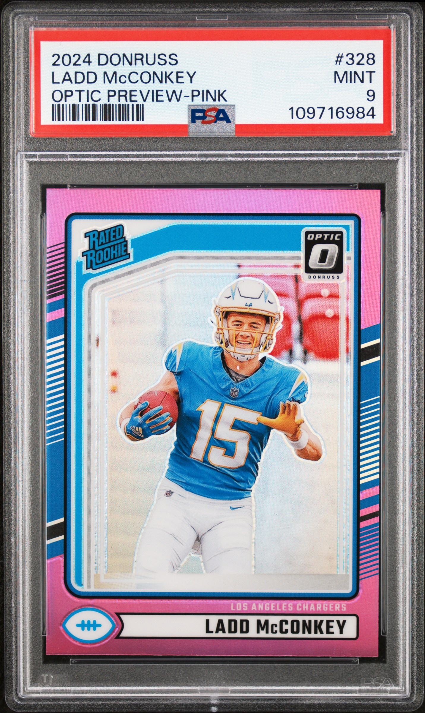 2024 Panini Donruss Ladd Mcconkey #328 (Optic Preview-Pink) Mint 9 back