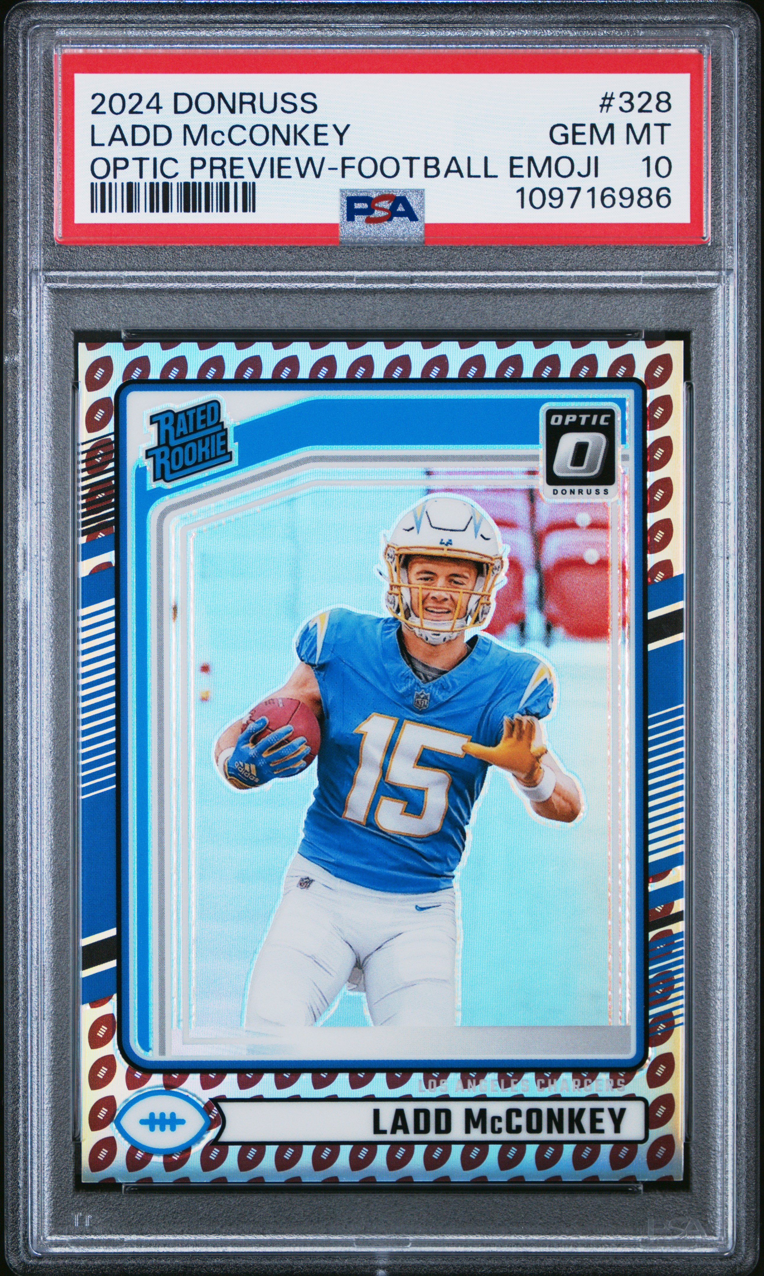 2024 Panini Donruss Ladd Mcconkey #328 (Optic Preview-Football Emoji) Gem Mt 10 back