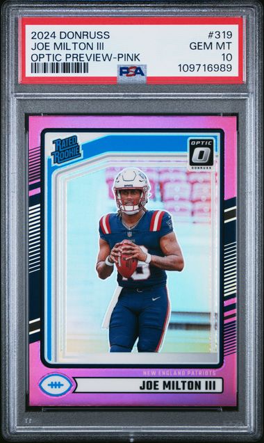 2024 Panini Donruss Joe Milton Iii #319 (Optic Preview-Pink) Gem Mt 10 front