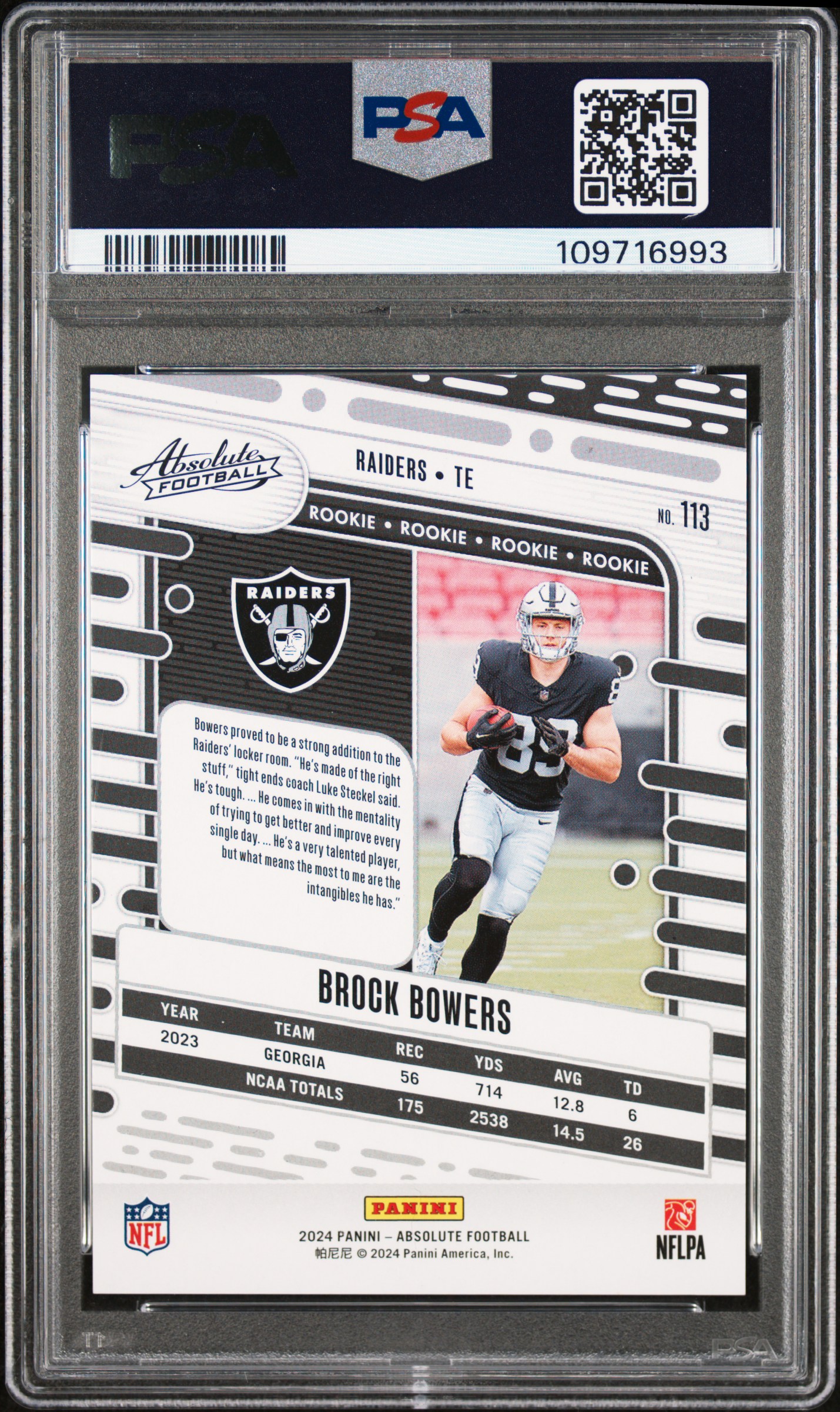 2024 Panini Absolute Brock Bowers #113 (Red Squares) Gem Mt 10 front