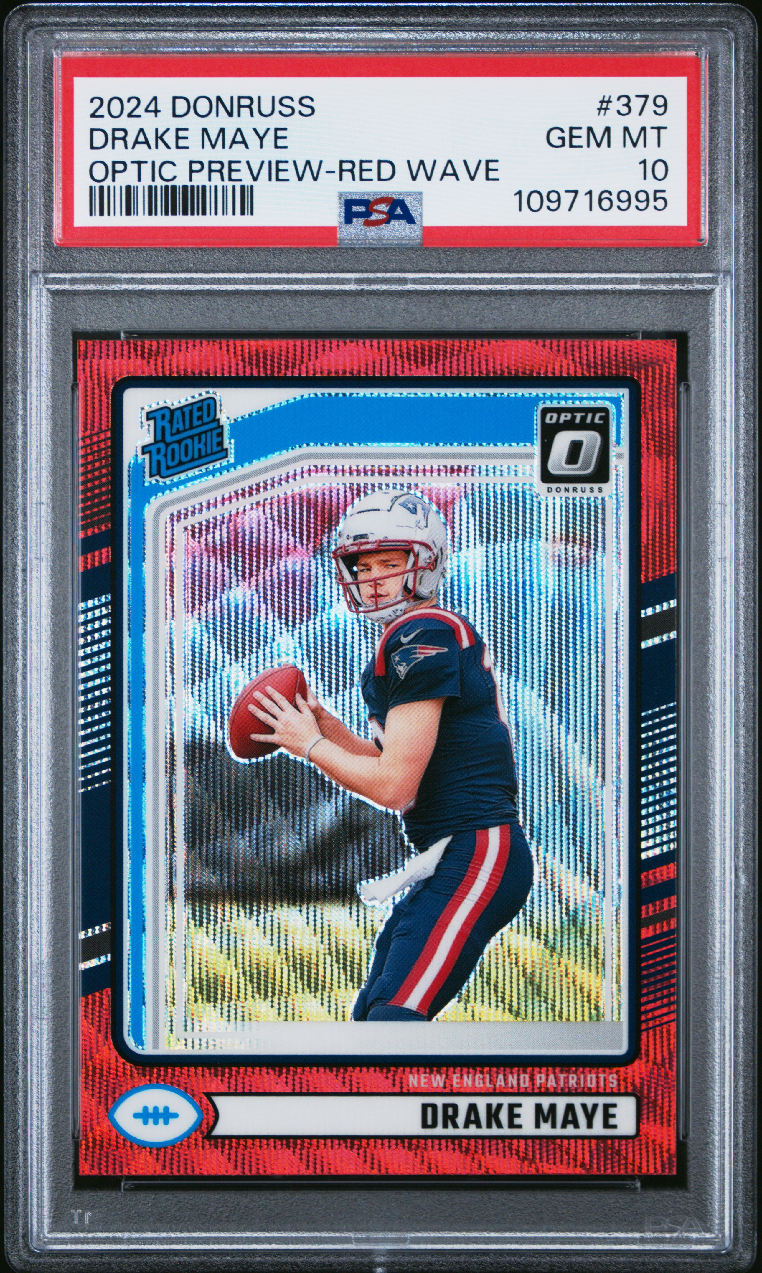 2024 Panini Donruss Drake Maye #379 (Optic Preview-Red Wave) Gem Mt 10 back