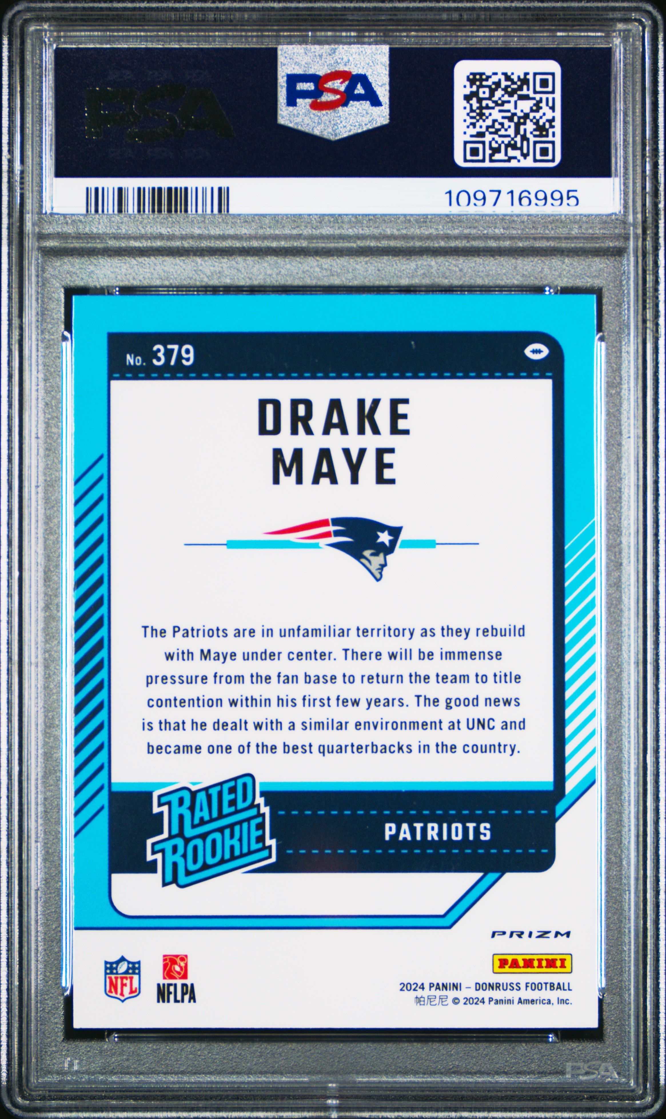 2024 Panini Donruss Drake Maye #379 (Optic Preview-Red Wave) Gem Mt 10 front