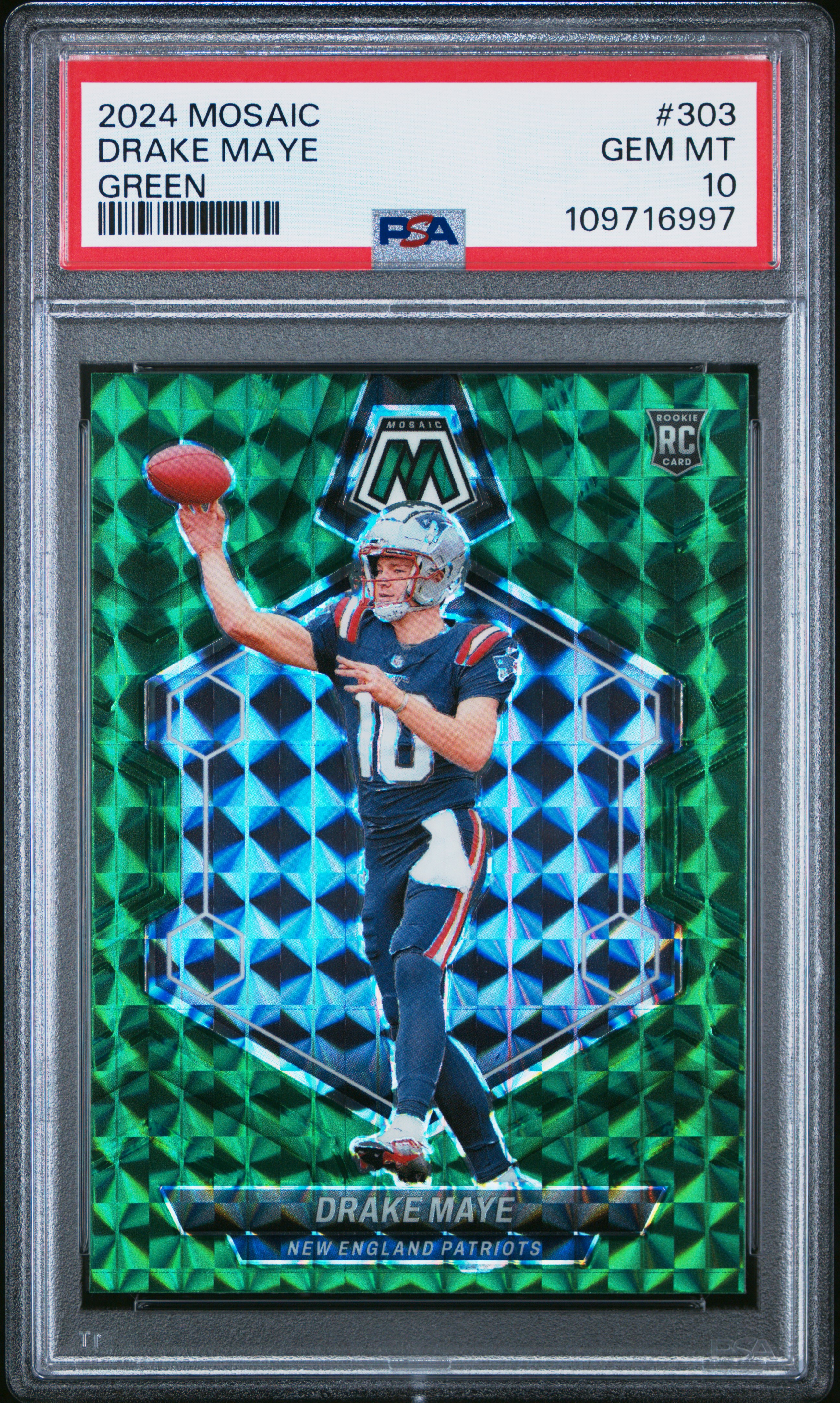 2024 Panini Mosaic Drake Maye #303 (Green) Gem Mt 10 back