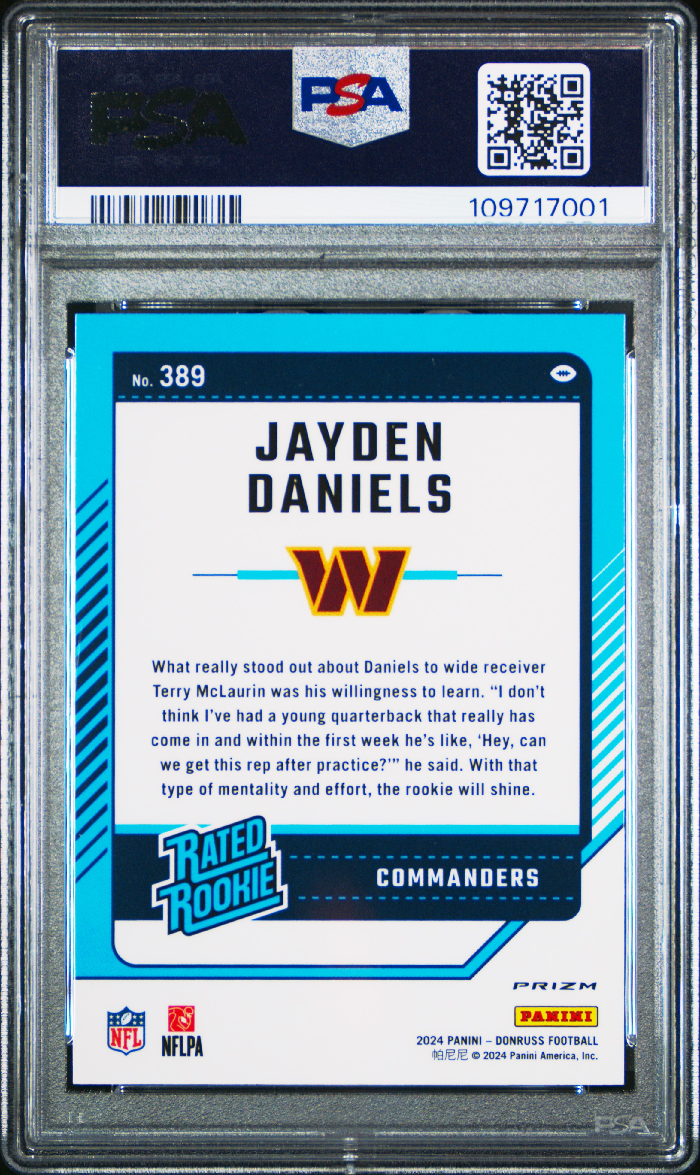 2024 Panini Donruss Jayden Daniels #389 (Optic Preview-Blue Scope) Gem Mt 10 front