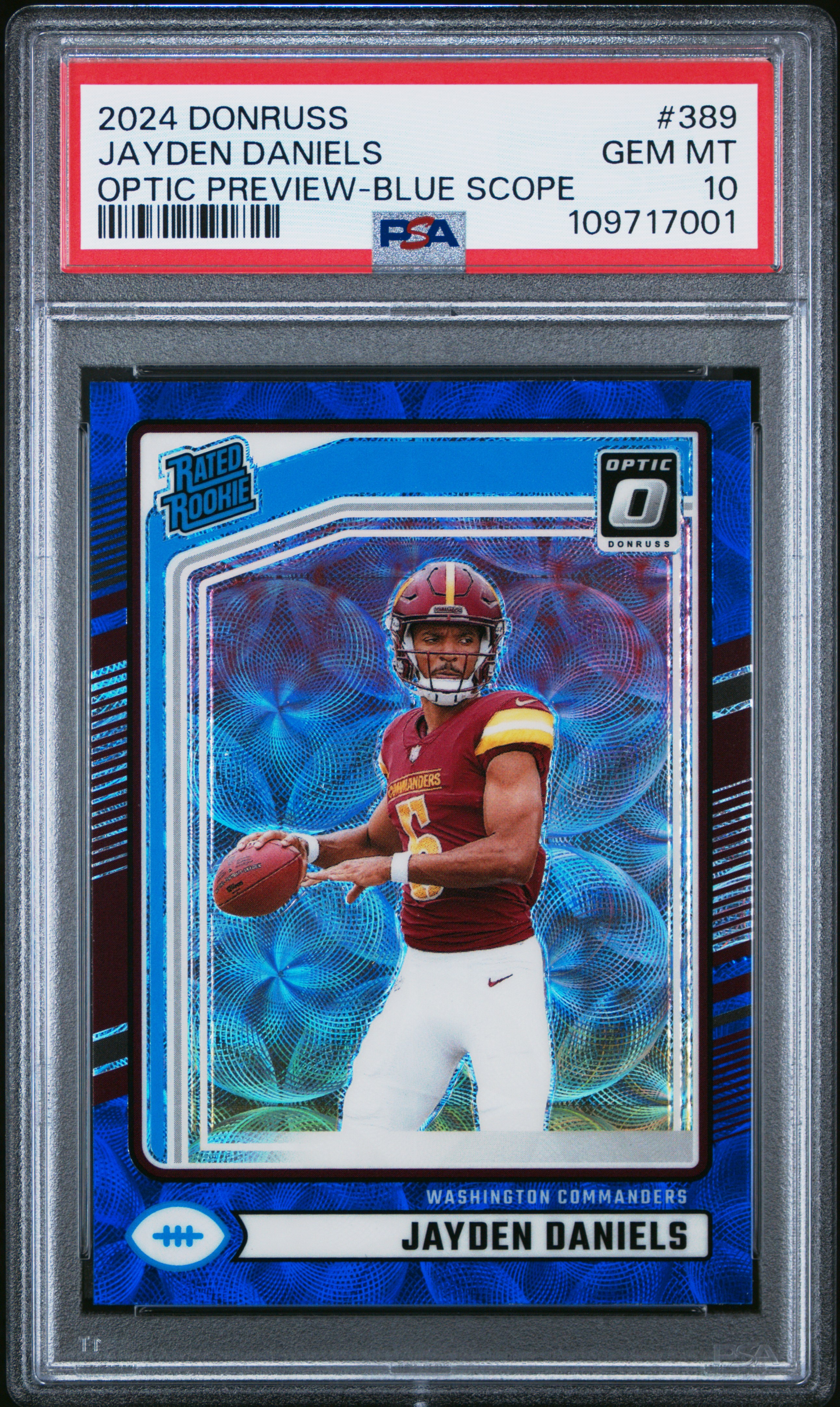 2024 Panini Donruss Jayden Daniels #389 (Optic Preview-Blue Scope) Gem Mt 10 back