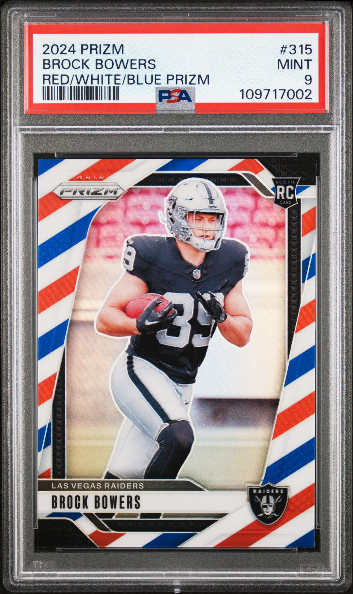 2024 Panini Prizm Brock Bowers #315 (Red/White/Blue Prizm) Mint 9 front
