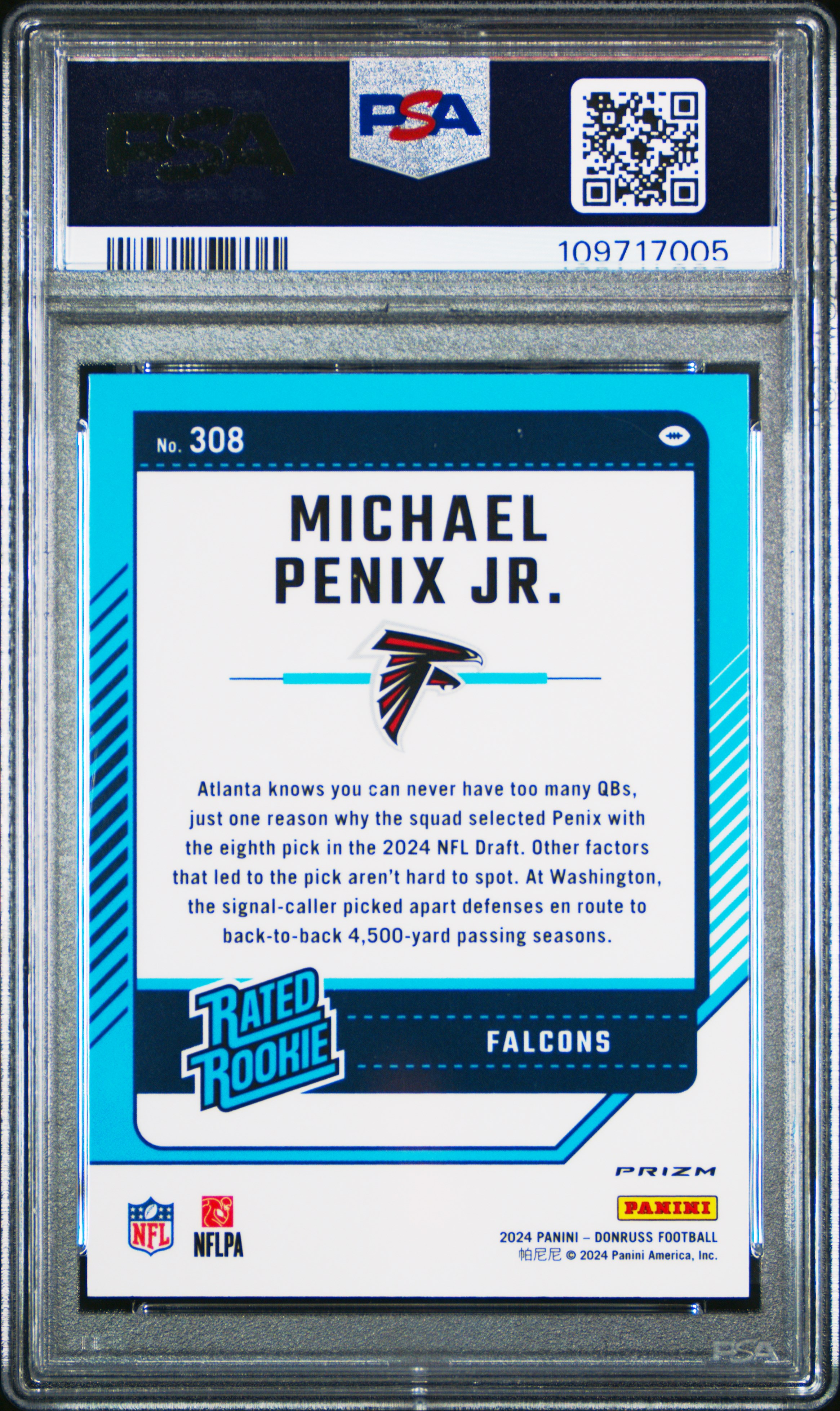 2024 Panini Donruss Michael Penix Jr. #308 (Optic Preview-Red Pandora) Gem Mt 10 front