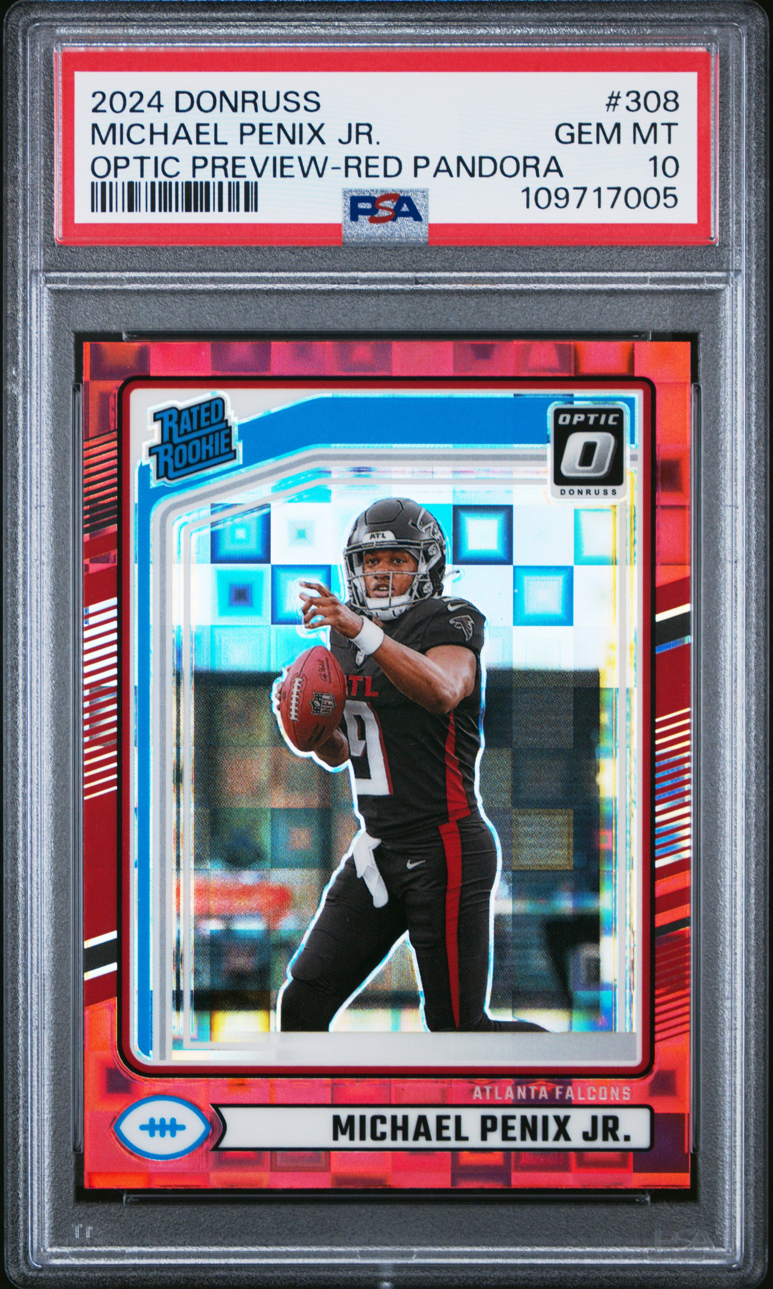 2024 Panini Donruss Michael Penix Jr. #308 (Optic Preview-Red Pandora) Gem Mt 10 back