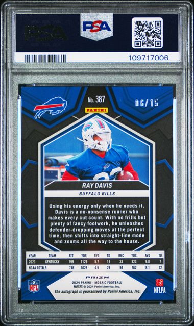 2024 Panini Mosaic Ray Davis #387 (Autograph-Green Swirl) Mint 9 back