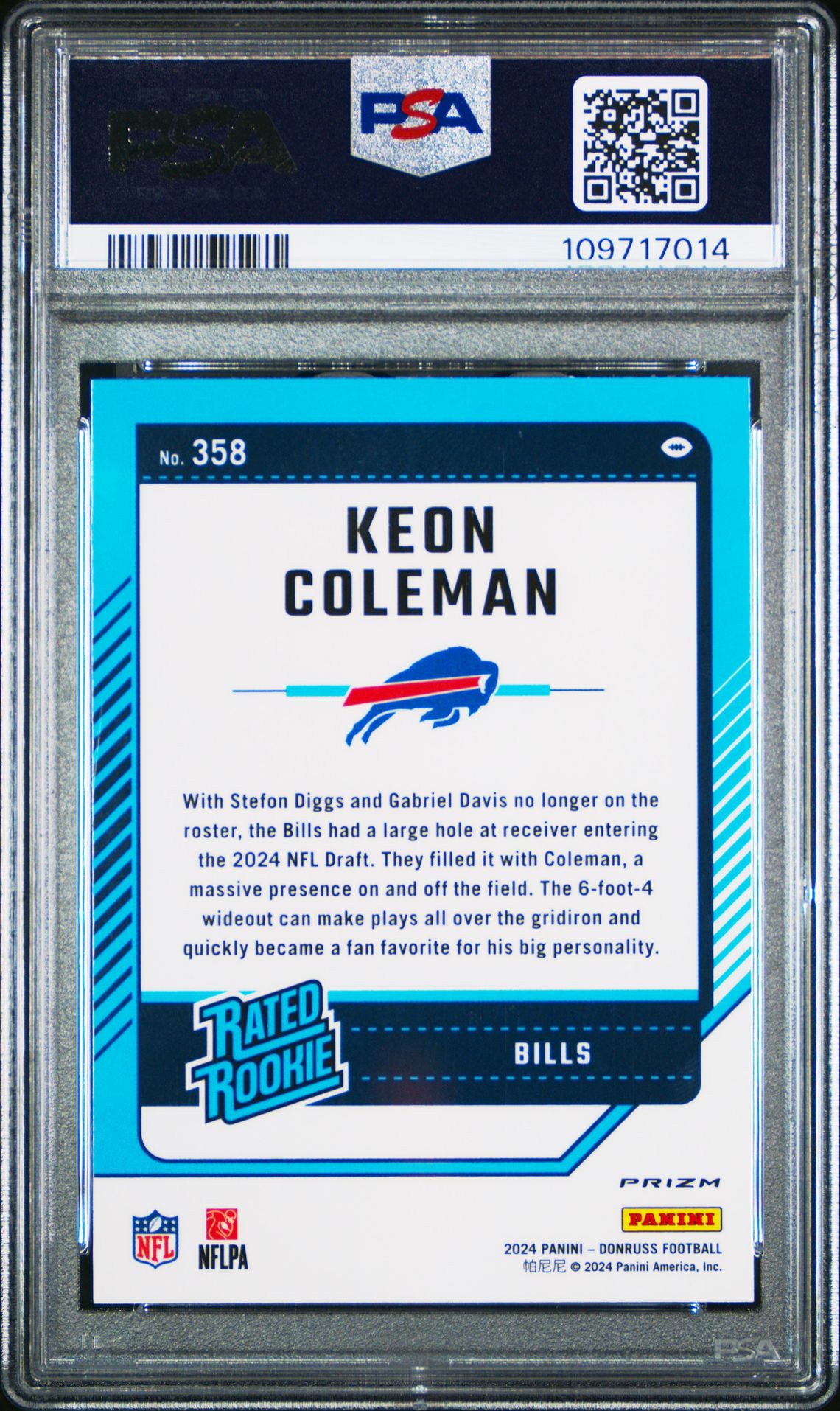 2024 Panini Donruss Keon Coleman #358 (Optic Preview-Red Pandora) Gem Mt 10 back