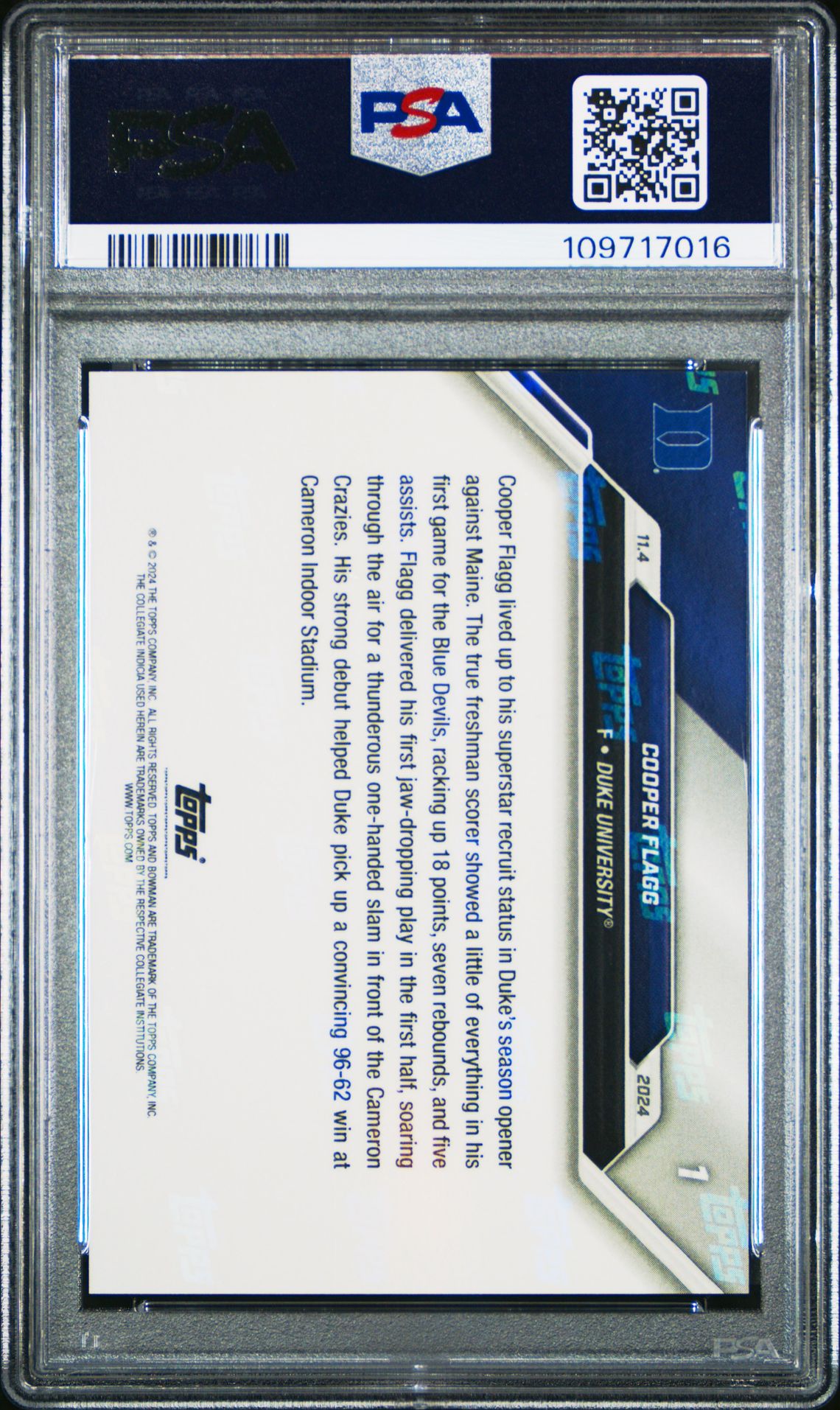 2024-25 Bowman U Now Cooper Flagg #1 Gem Mt 10 back