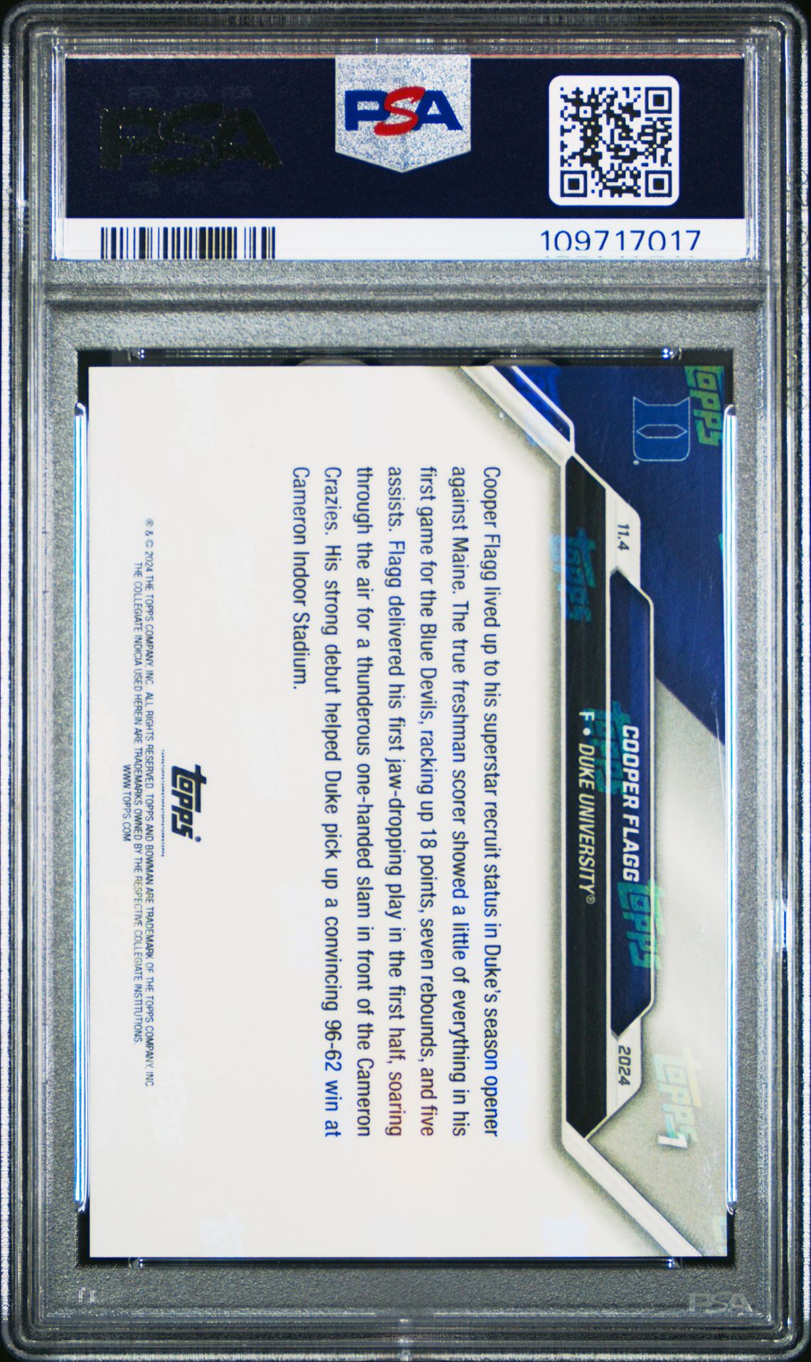 2024-25 Bowman U Now Cooper Flagg #1 Gem Mt 10 back