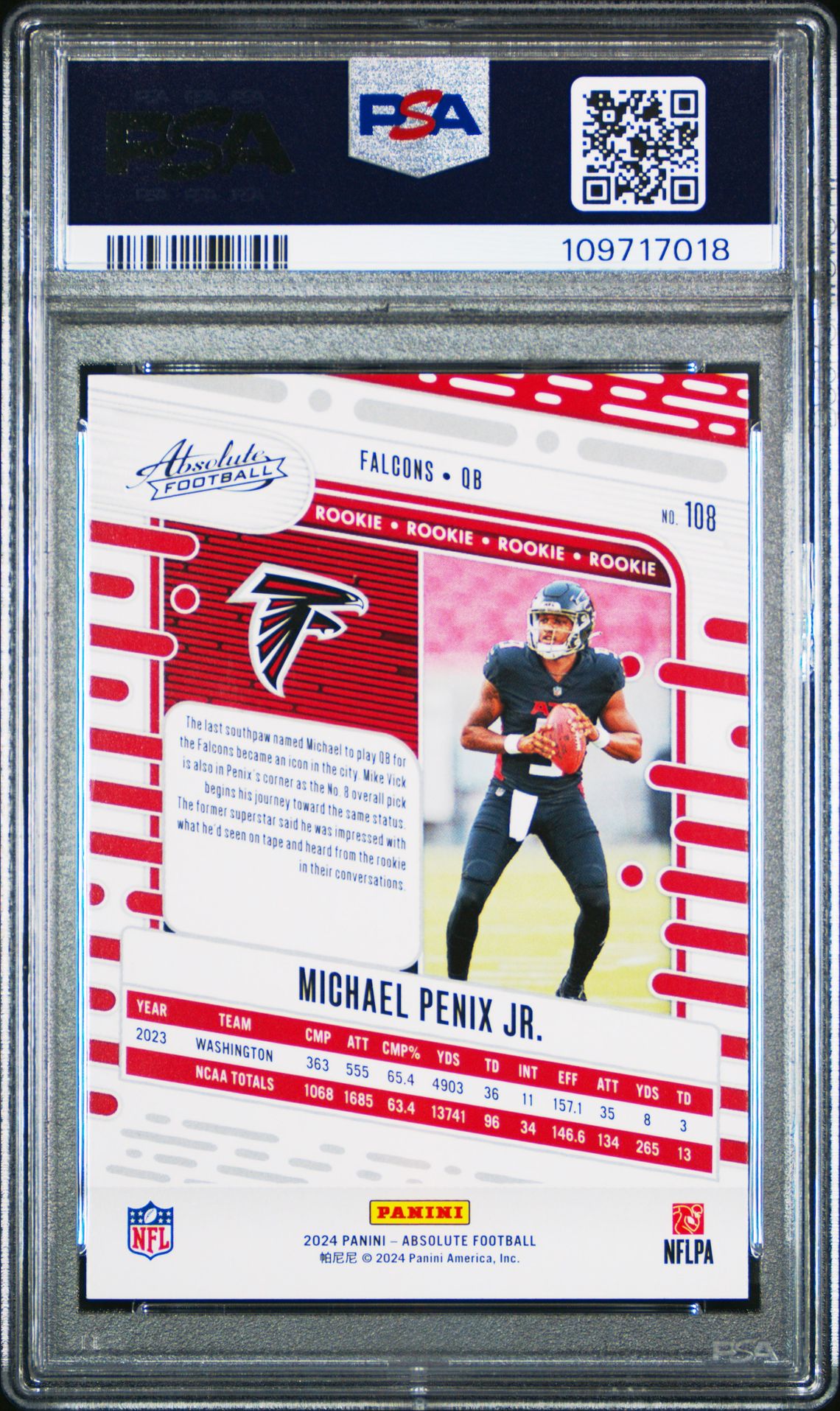 2024 Panini Absolute Michael Penix Jr. #108 Mint 9 back
