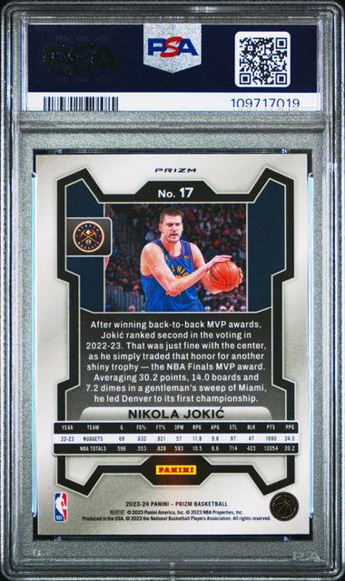 2023 Panini Prizm Nikola Jokic #17 (Pink Ice) Mint 9 back