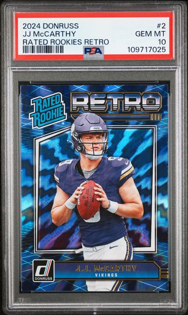 2024 Panini Donruss Rated Rookies Retro Jj Mccarthy #2 Gem Mt 10 front
