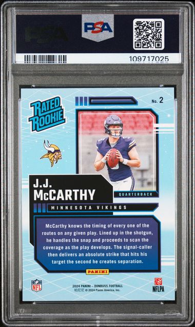 2024 Panini Donruss Rated Rookies Retro Jj Mccarthy #2 Gem Mt 10 back