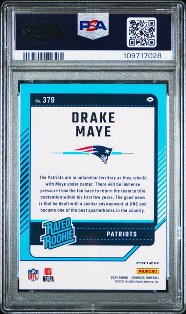 2024 Panini Donruss Drake Maye #379 (Optic Preview-Pink) Mint 9 back
