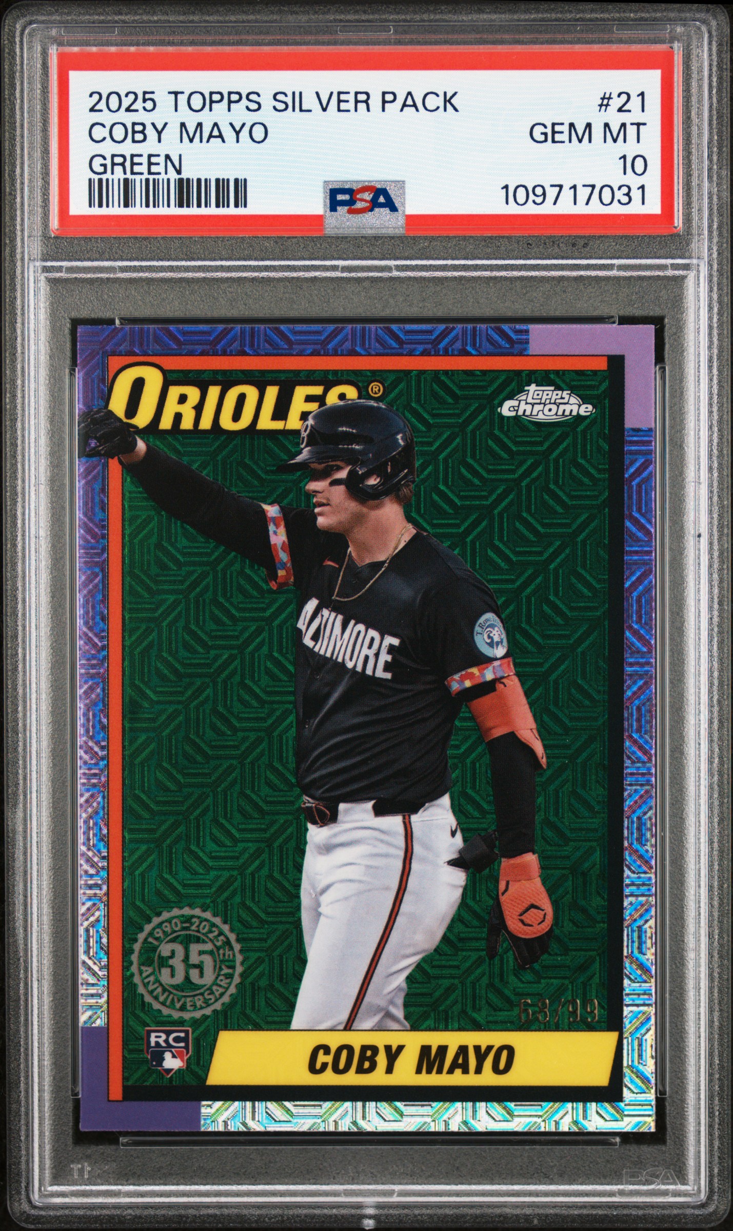 2025 Topps Silver Pack 1990 Chrome Promo Coby Mayo #21 (Green) Gem Mt 10 back