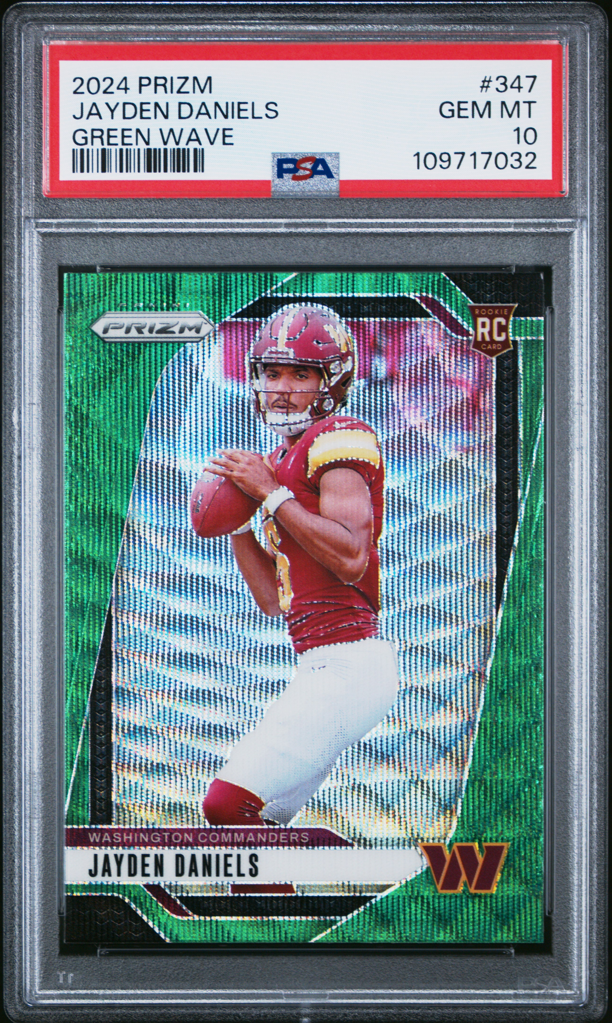 2024 Panini Prizm Jayden Daniels #347 (Green Wave) Gem Mt 10 back