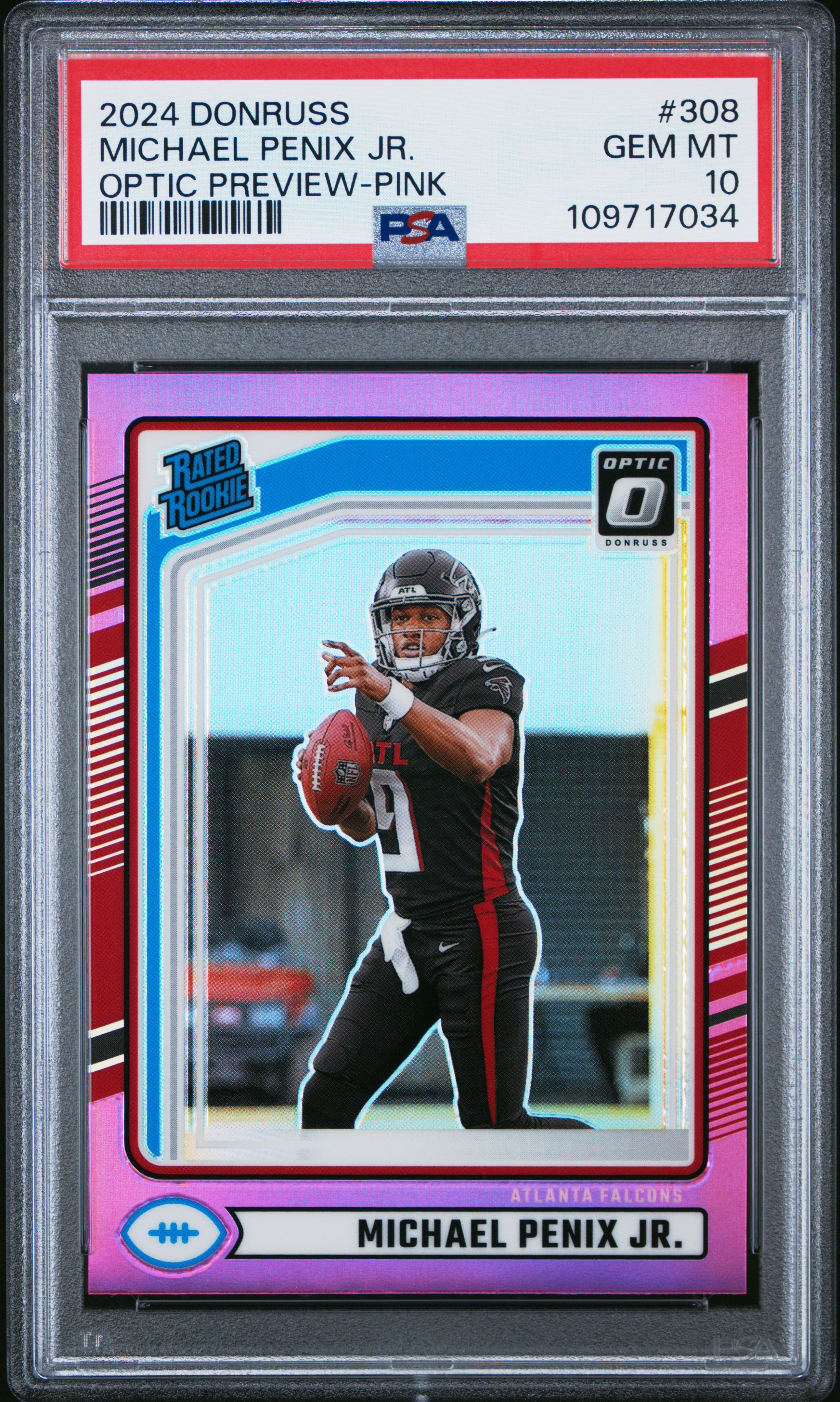 2024 Panini Donruss Michael Penix Jr. #308 (Optic Preview-Pink) Gem Mt 10 back