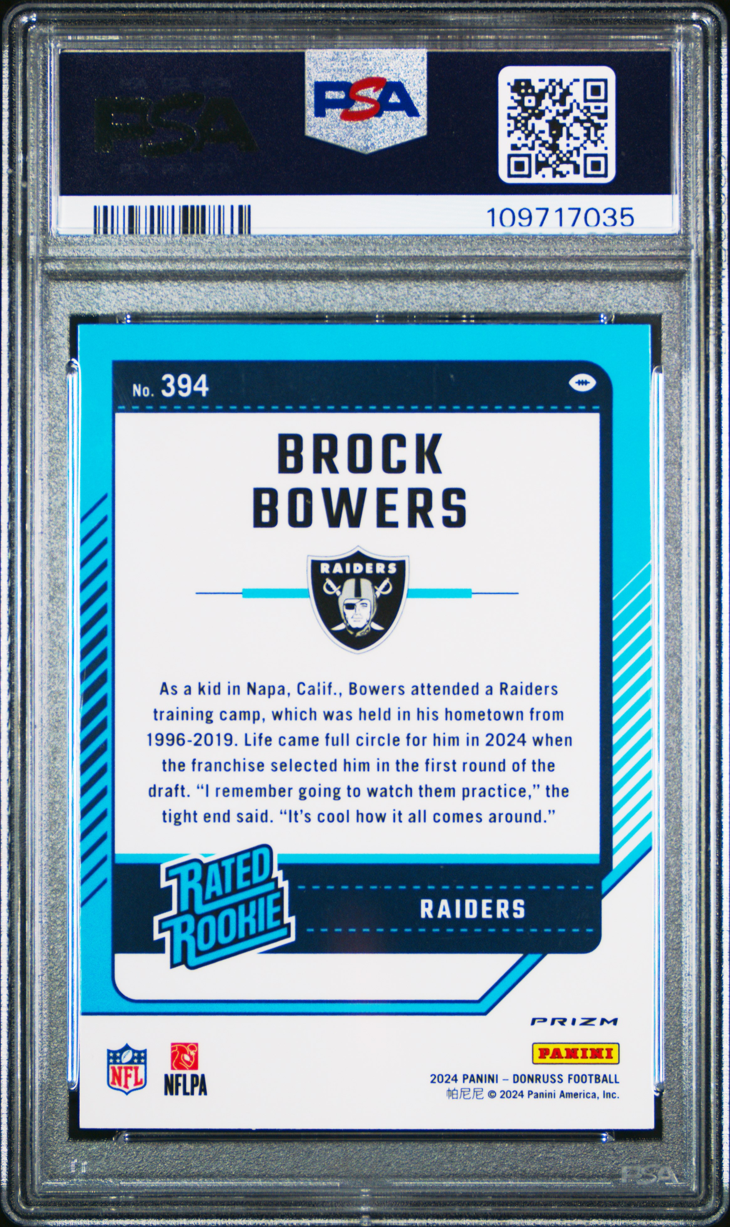 2024 Panini Donruss Brock Bowers #394 (Optic Preview-Pink) Mint 9 front