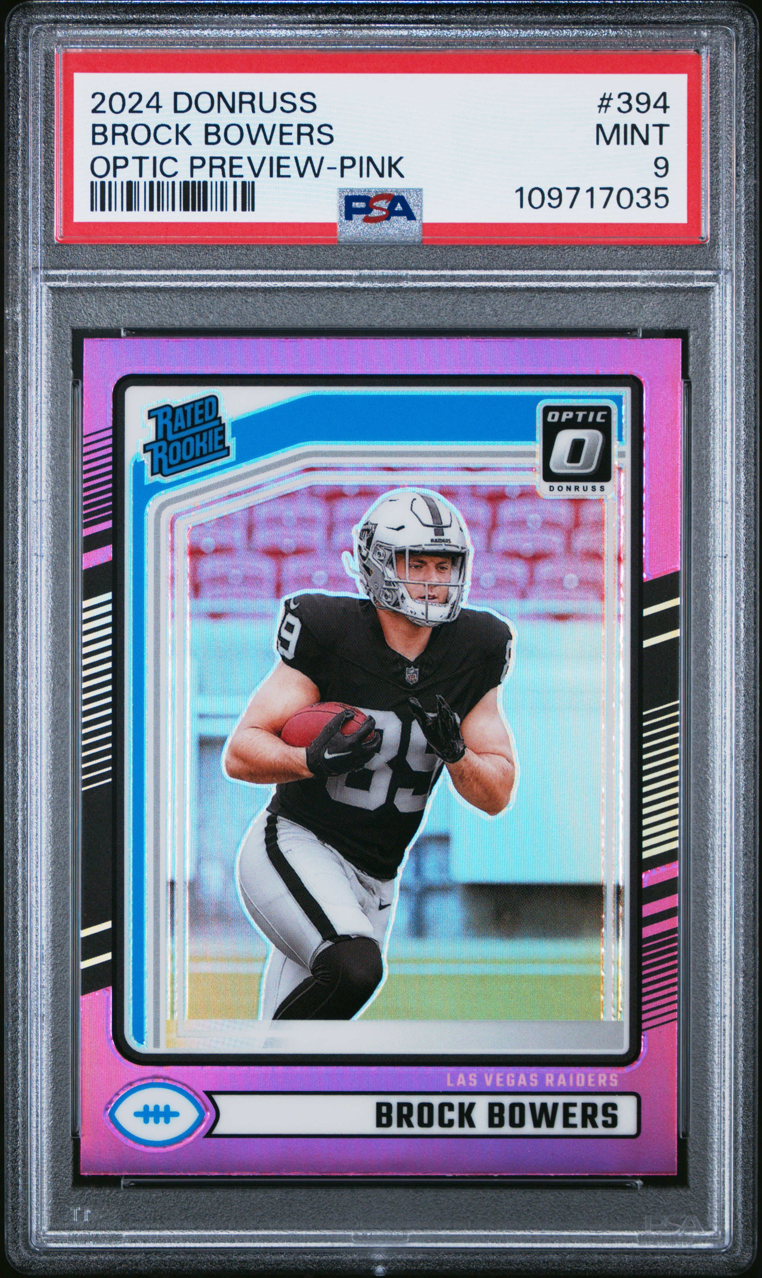 2024 Panini Donruss Brock Bowers #394 (Optic Preview-Pink) Mint 9 back