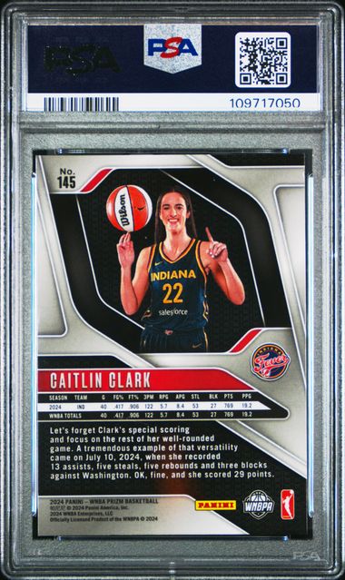 2024 Panini Prizm Wnba Caitlin Clark #145 Gem Mt 10 back