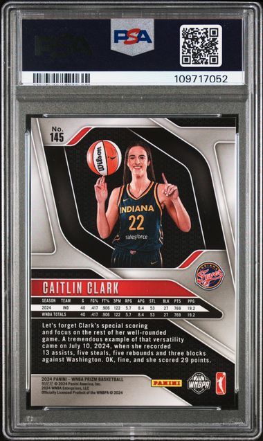 2024 Panini Prizm Wnba Caitlin Clark #145 Mint 9 back