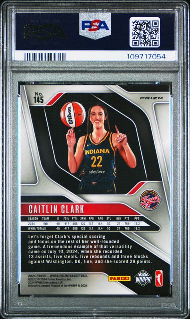 2024 Panini Prizm Wnba Caitlin Clark #145 (Blue Velocity) Mint 9 back