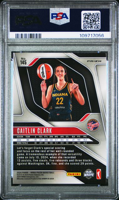 2024 Panini Prizm Wnba Caitlin Clark #145 (Ice) Mint 9 back