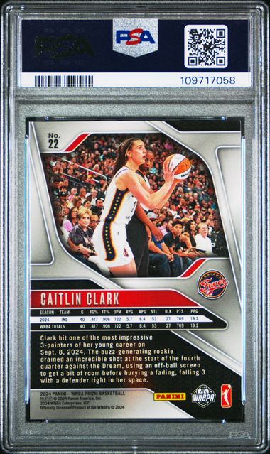 2024 Panini Prizm Wnba Caitlin Clark #22 Gem Mt 10 back
