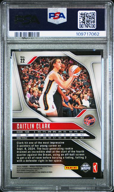 2024 Panini Prizm Wnba Caitlin Clark #22 Gem Mt 10 back