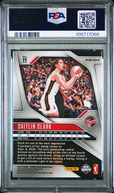 2024 Panini Prizm Wnba Caitlin Clark #22 (Ice) Gem Mt 10 back