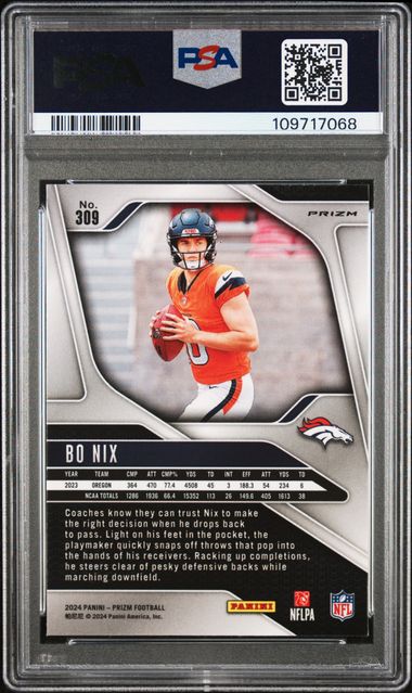 2024 Panini Prizm Bo Nix #309 (Silver Prizm) Mint 9 back