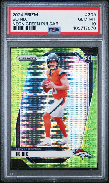 2024 Panini Prizm Bo Nix #309 (Neon Green Pulsar) Gem Mt 10 front