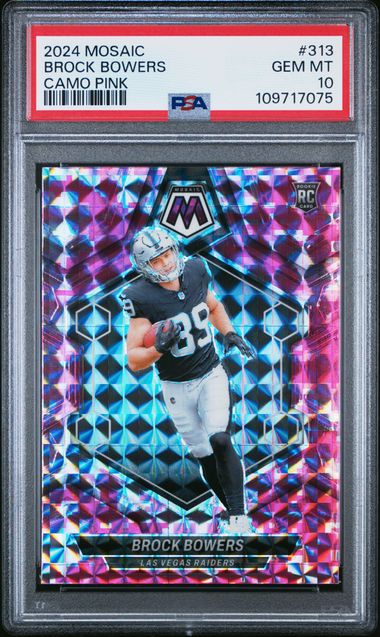 2024 Panini Mosaic Brock Bowers #313 (Camo Pink) Gem Mt 10 front