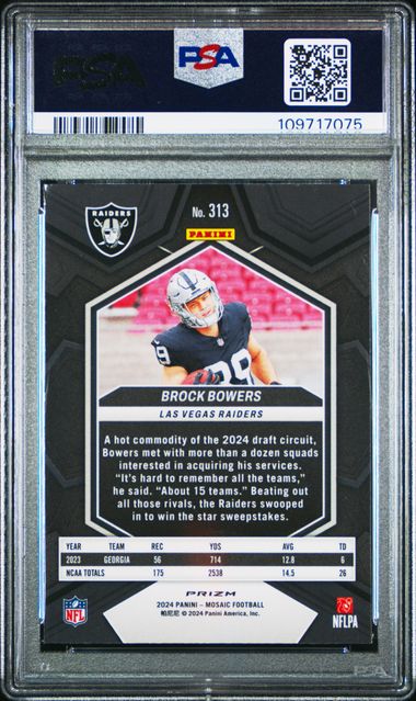 2024 Panini Mosaic Brock Bowers #313 (Camo Pink) Gem Mt 10 back
