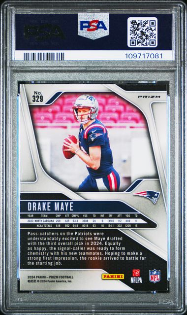 2024 Panini Prizm Drake Maye #329 (Neon Green Pulsar) Mint 9 back