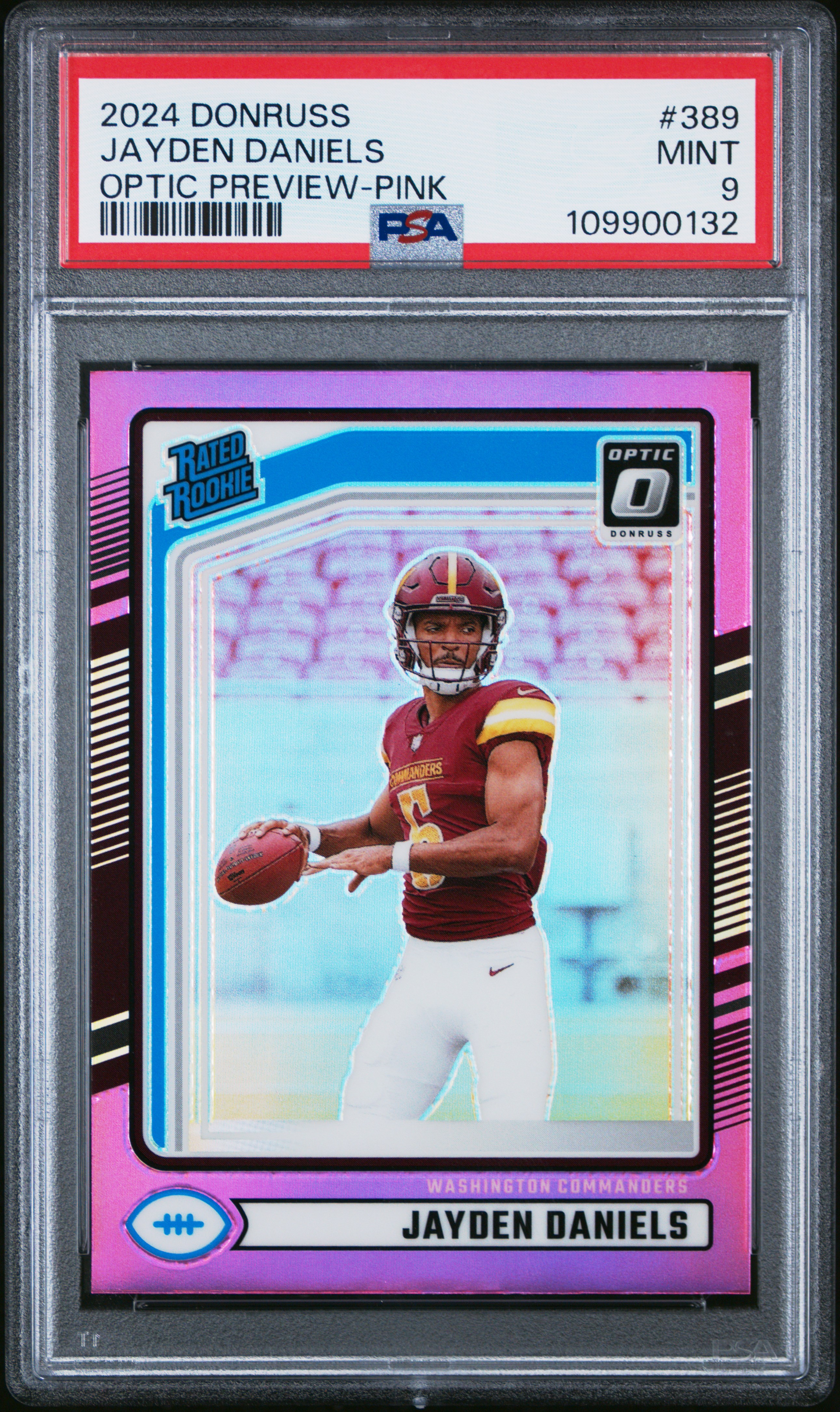 2024 Panini Donruss Jayden Daniels #389 (Optic Preview-Pink) Mint 9 back