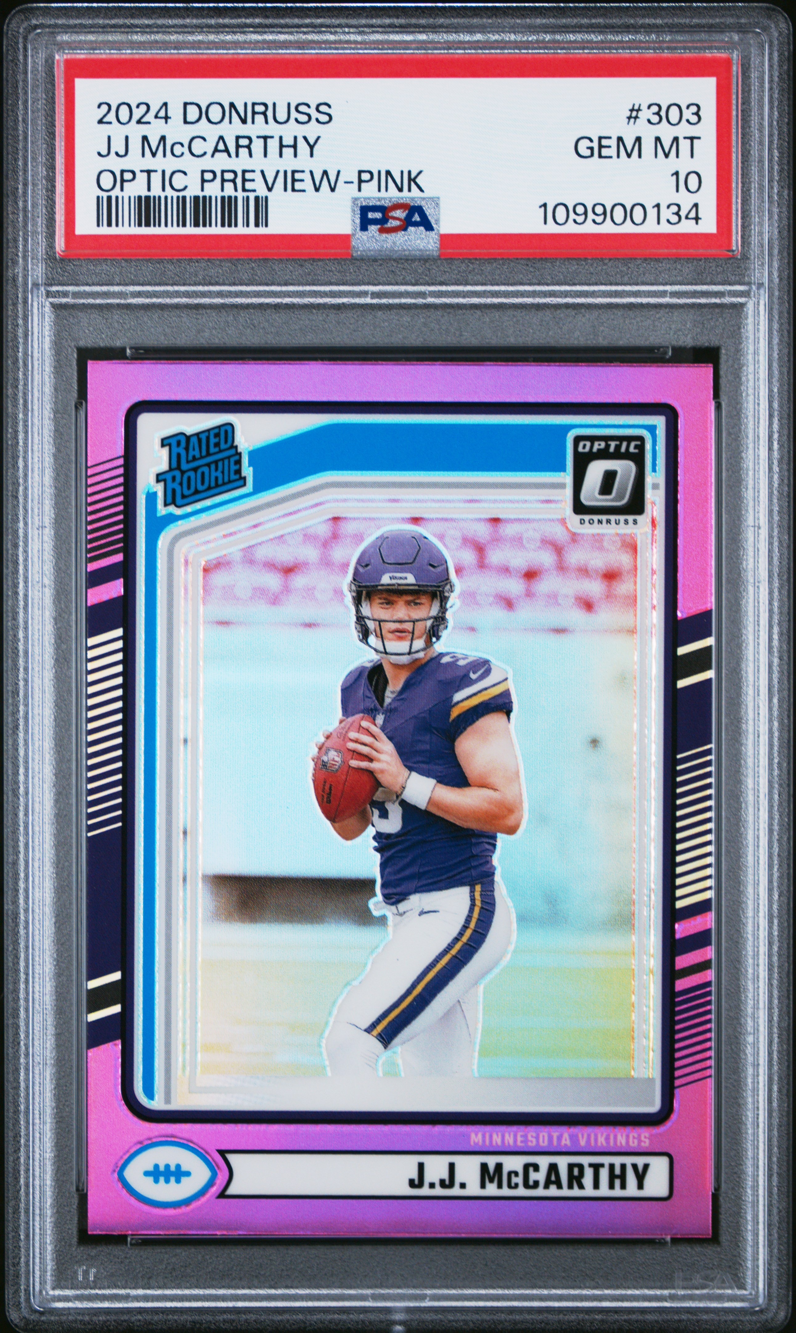 2024 Panini Donruss Jj Mccarthy #303 (Optic Preview-Pink) Gem Mt 10 back