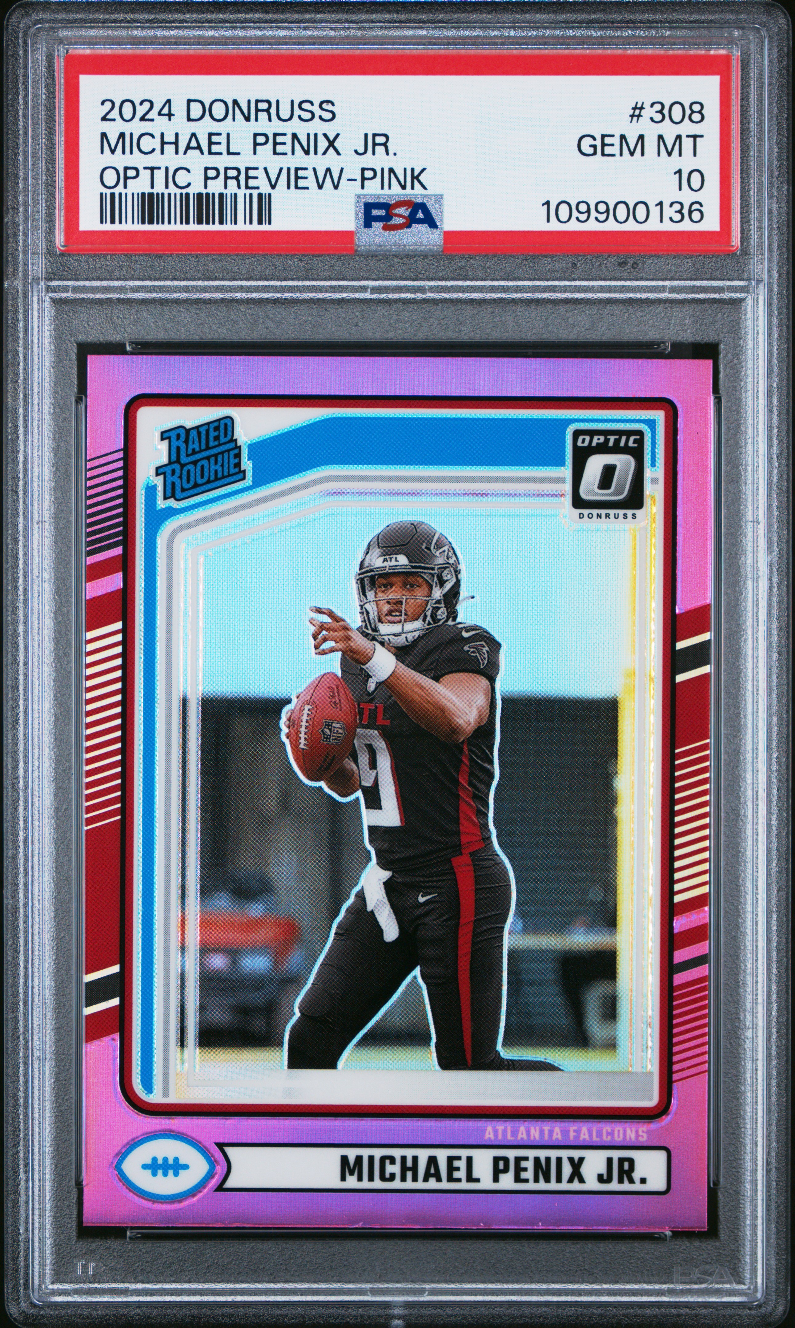 2024 Panini Donruss Michael Penix Jr. #308 (Optic Preview-Pink) Gem Mt 10 back