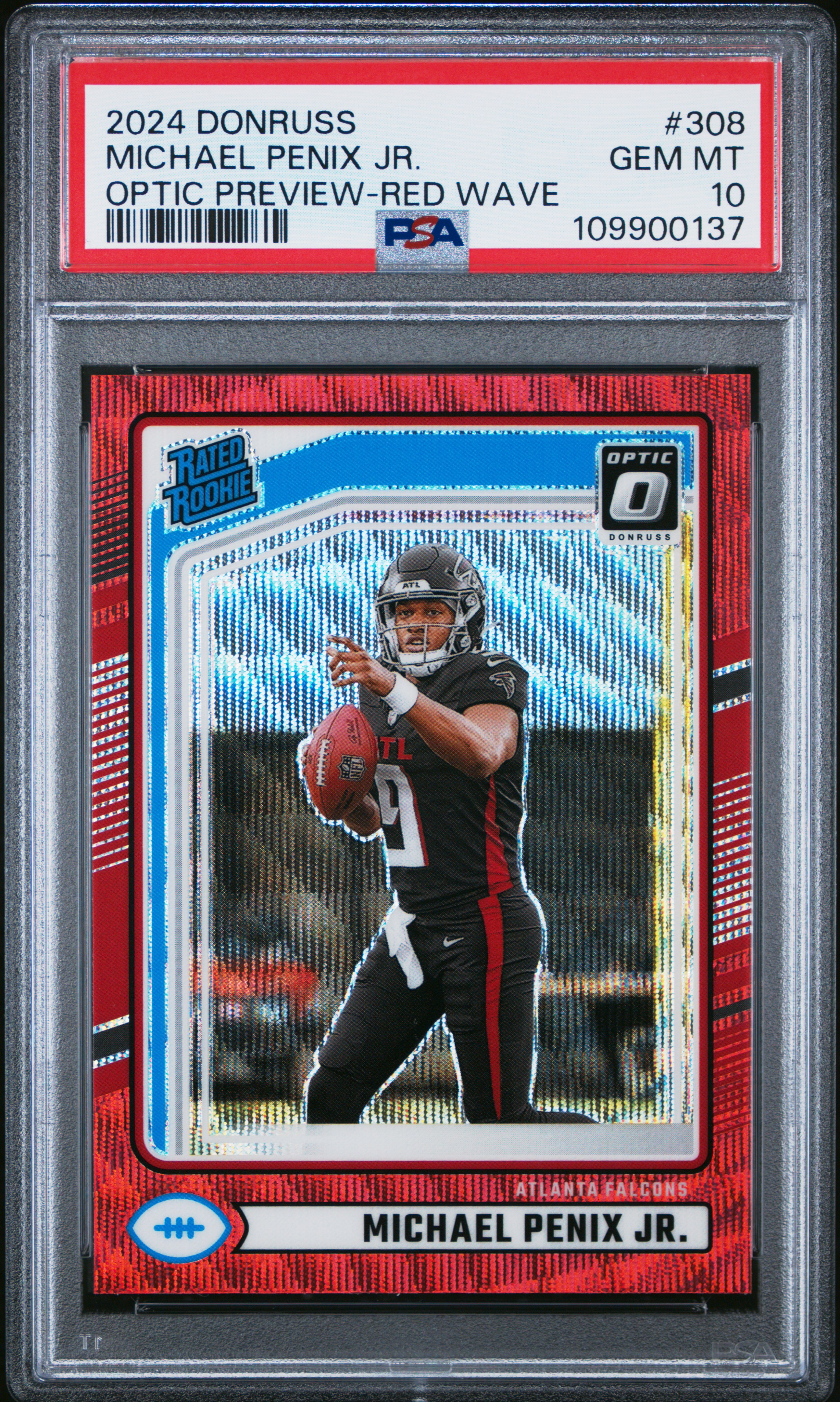 2024 Panini Donruss Michael Penix Jr. #308 (Optic Preview-Red Wave) Gem Mt 10 back