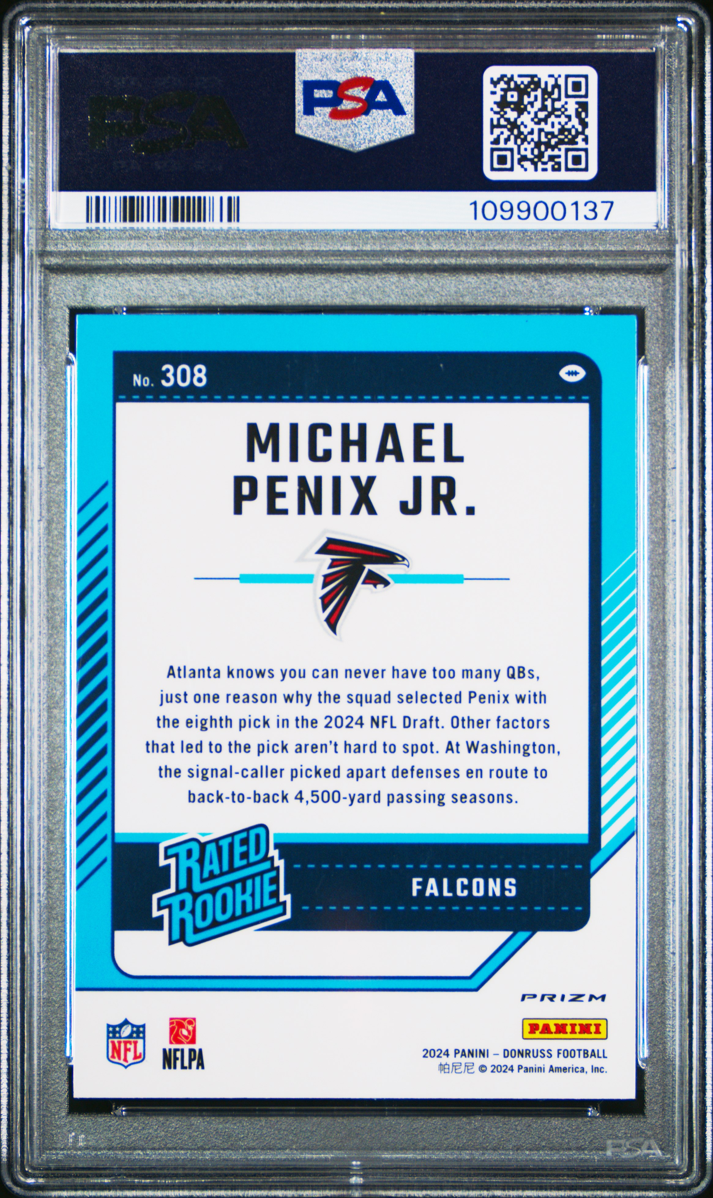 2024 Panini Donruss Michael Penix Jr. #308 (Optic Preview-Red Wave) Gem Mt 10 front