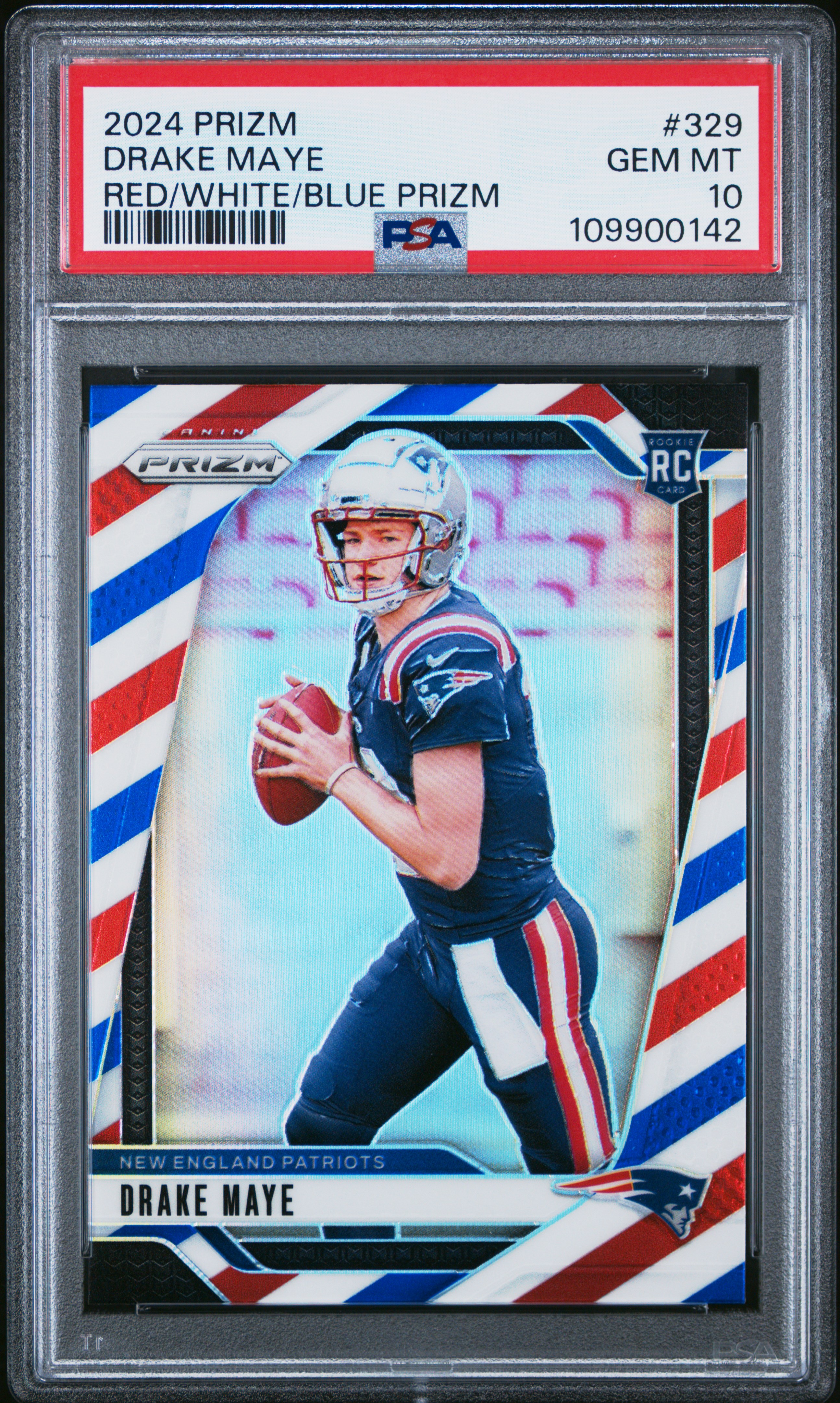2024 Panini Prizm Drake Maye #329 (Red/White/Blue Prizm) Gem Mt 10 back