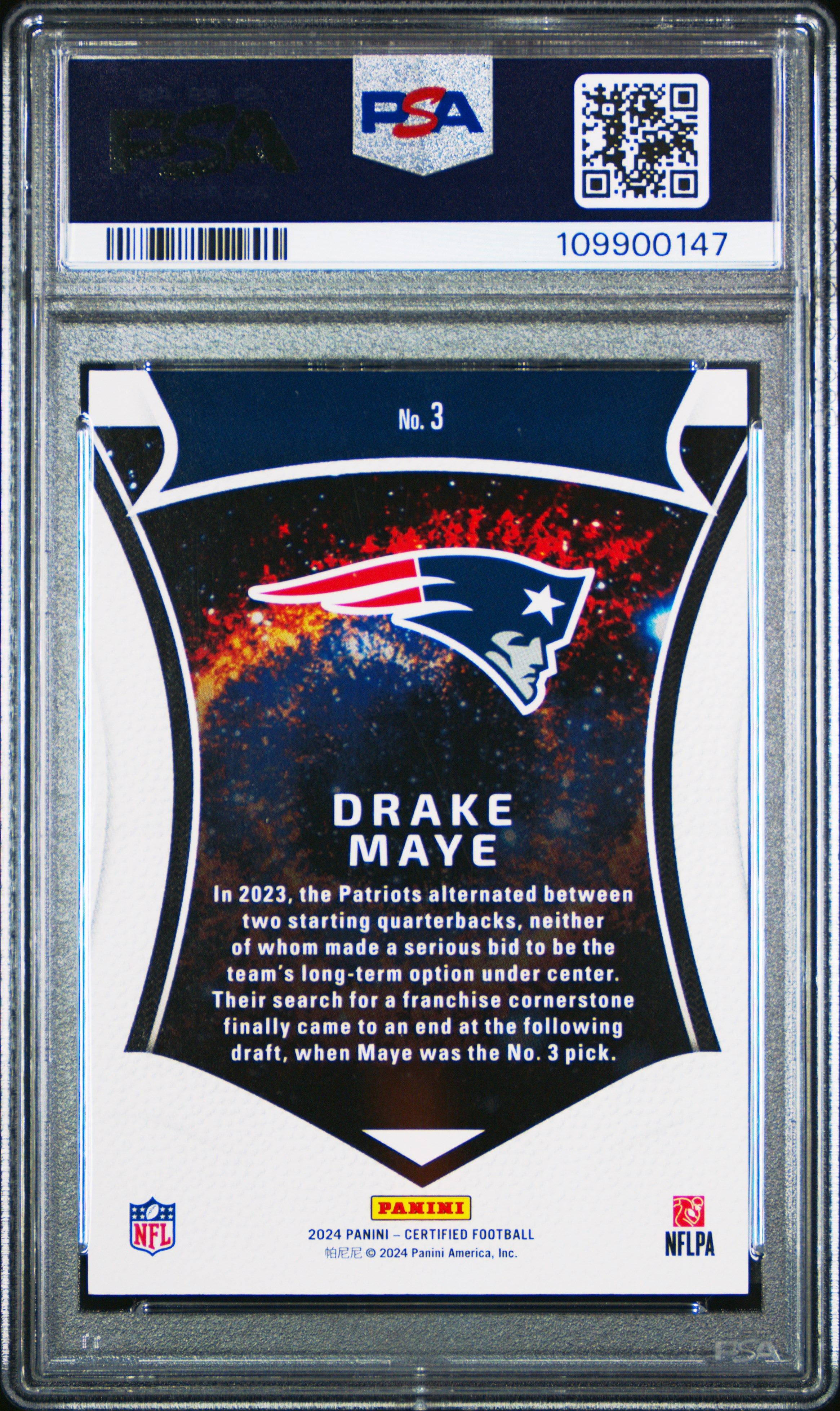 2024 Panini Certified Certified Rookies Drake Maye #3 (Certified Rk-Mirror Bronze) Mint 9 front