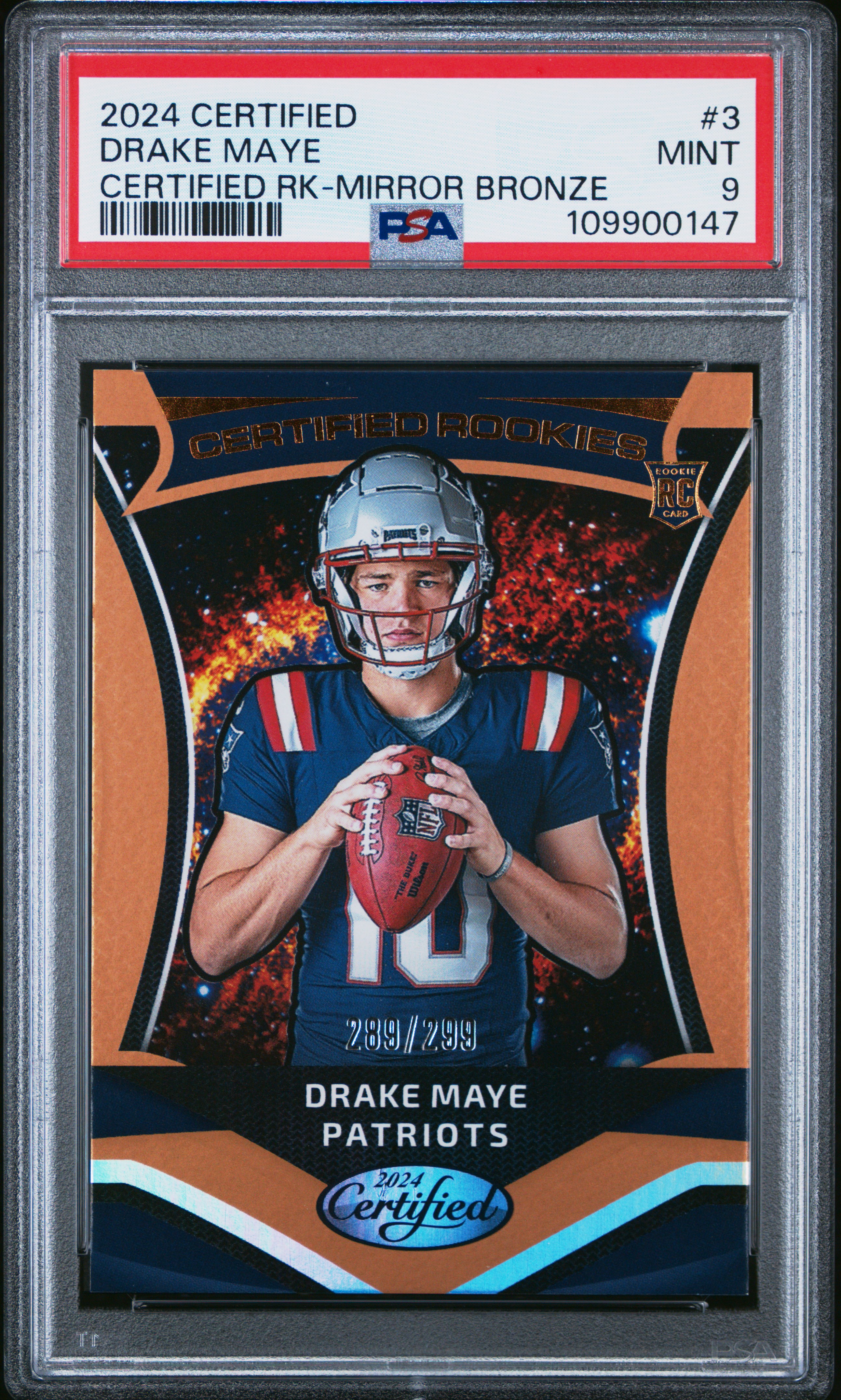 2024 Panini Certified Certified Rookies Drake Maye #3 (Certified Rk-Mirror Bronze) Mint 9 back