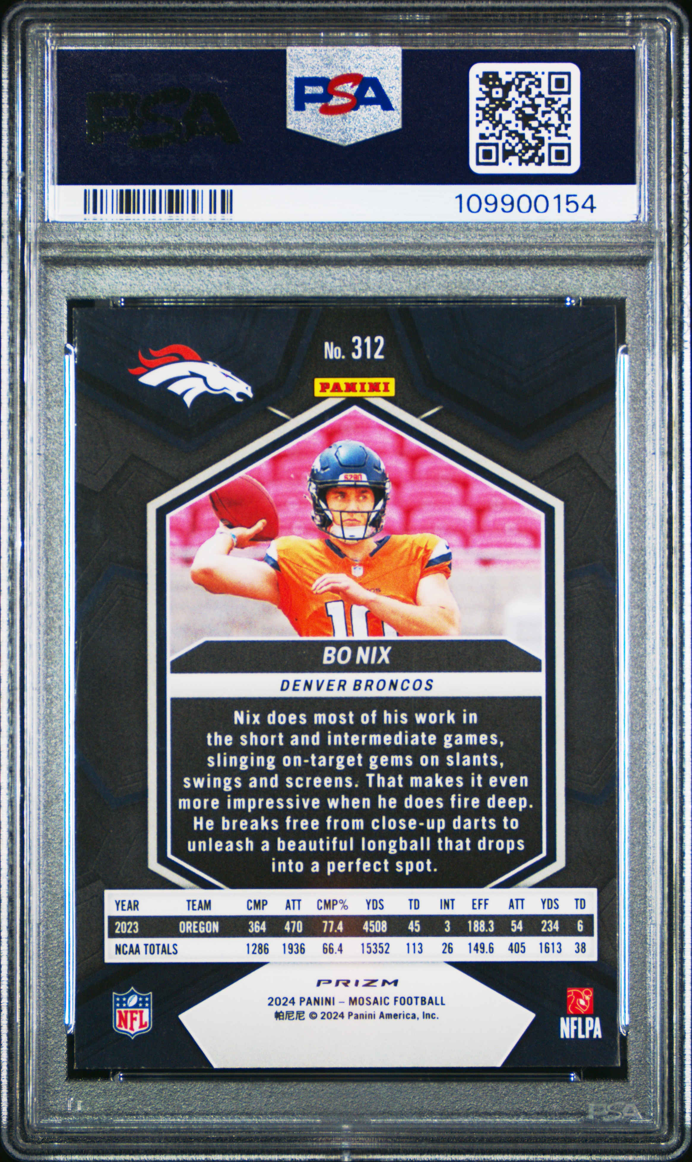 2024 Panini Mosaic Bo Nix #312 (Reactive Yellow) Mint 9 front