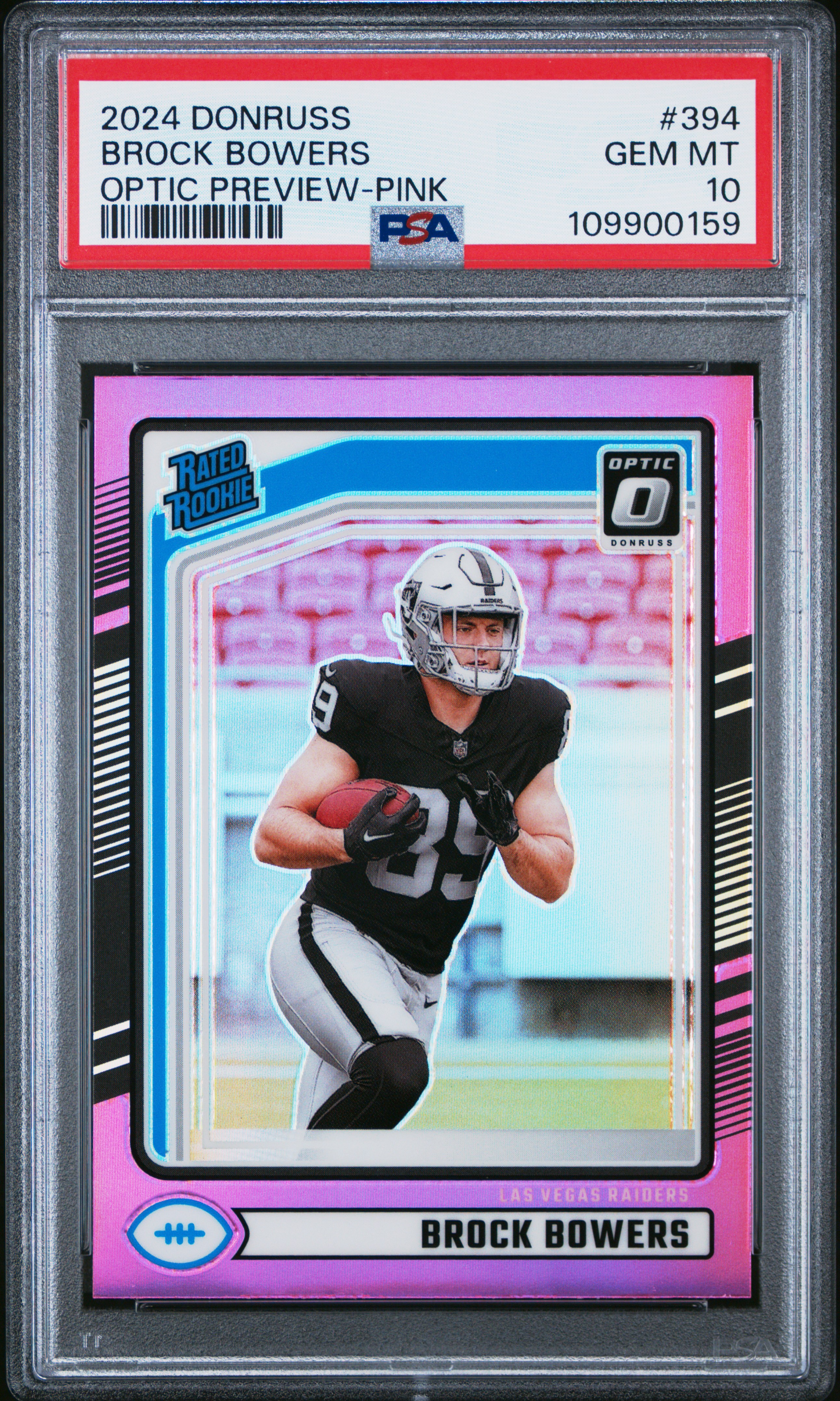 2024 Panini Donruss Brock Bowers #394 (Optic Preview-Pink) Gem Mt 10 back